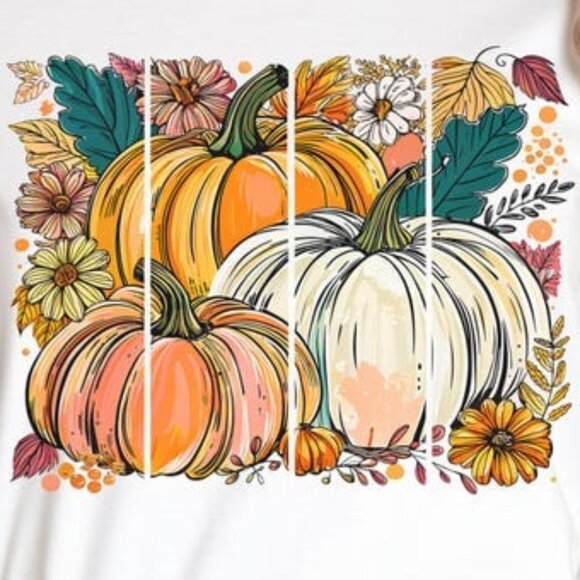 Fall Pumpkin Floral T-Shirt, Autumn Harvest Graphic Tee - Picture 2 of 3